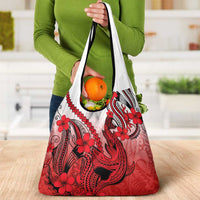 Red Gradient Hawaii Grocery Bag Polynesian Shark Tattoo With Plumeria LT14 - Polynesian Pride