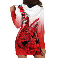 Hawaii Hoodie Dress Polynesian Shark Tattoo With Plumeria Red Gradient LT14 - Polynesian Pride