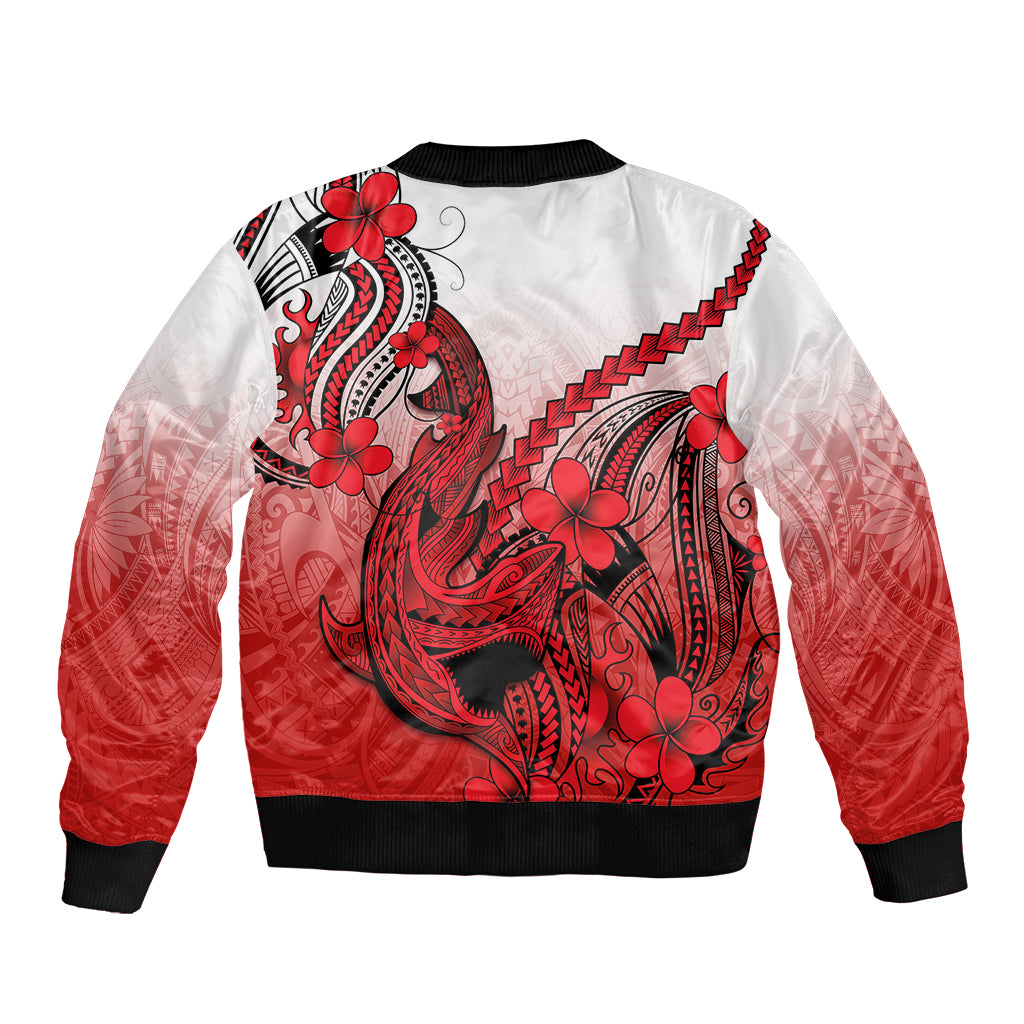 Hawaii Sleeve Zip Bomber Jacket Polynesian Shark Tattoo With Plumeria Red Gradient LT14 - Polynesian Pride