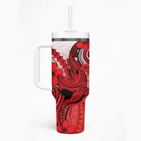 Hawaii Tumbler With Handle Polynesian Shark Tattoo With Plumeria Red Gradient