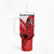 Hawaii Tumbler With Handle Polynesian Shark Tattoo With Plumeria Red Gradient