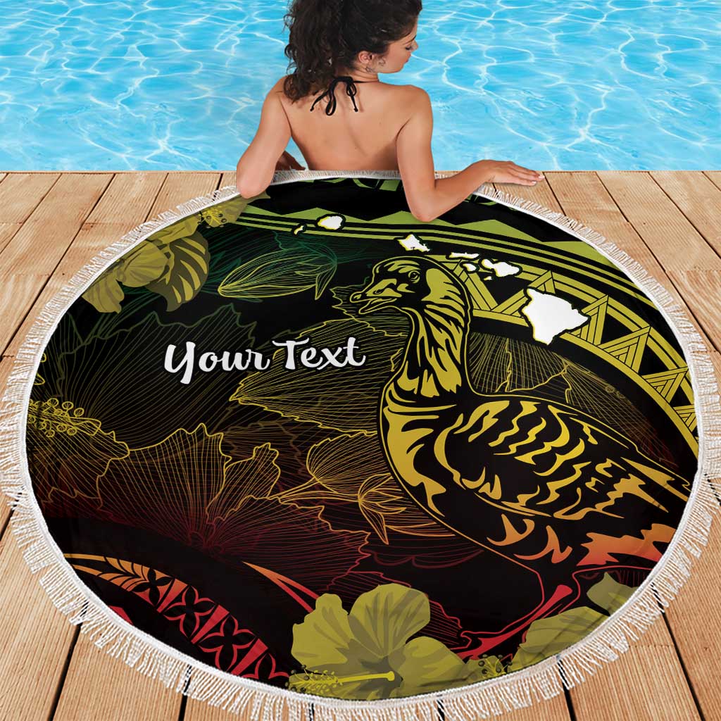 Personalised Hawaii Nene Goose Beach Blanket Hawaiian Map Hibiscus Polynesian Art - Reggae Gradient LT14 - Polynesian Pride