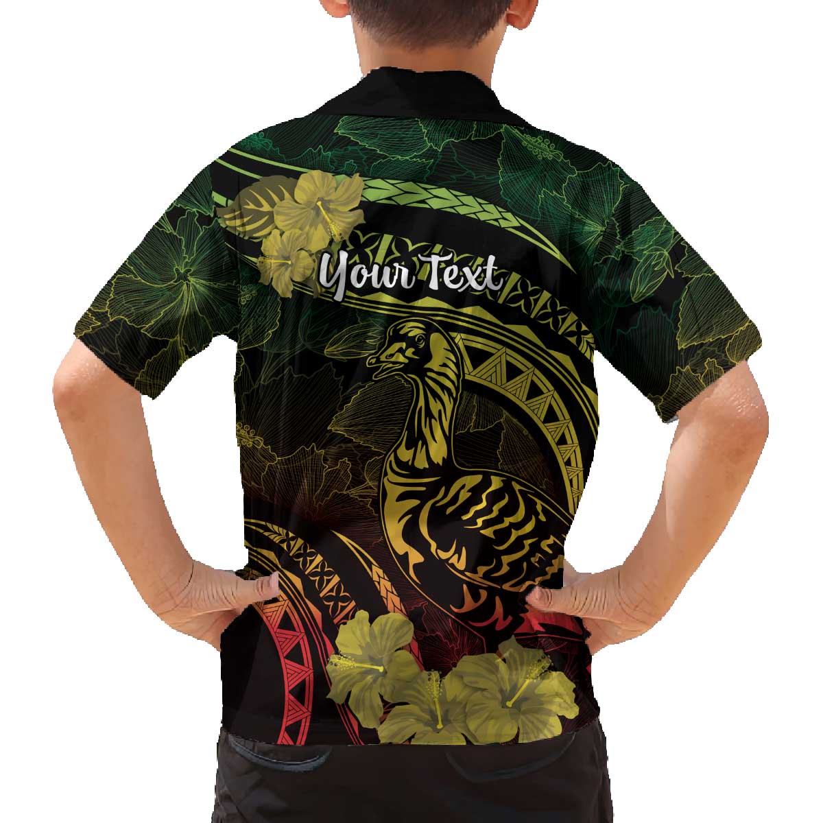 Personalised Hawaii Nene Goose Family Matching Puletasi and Hawaiian Shirt Hawaiian Map Hibiscus Polynesian Art - Reggae Gradient LT14 - Polynesian Pride
