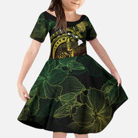 Personalised Hawaii Nene Goose Family Matching Puletasi and Hawaiian Shirt Hawaiian Map Hibiscus Polynesian Art - Reggae Gradient LT14 Daughter's Dress Reggae - Polynesian Pride