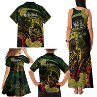 Personalised Hawaii Nene Goose Family Matching Tank Maxi Dress and Hawaiian Shirt Hawaiian Map Hibiscus Polynesian Art - Reggae Gradient