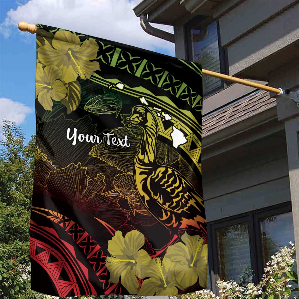 Personalised Hawaii Nene Goose Garden Flag Hawaiian Map Hibiscus Polynesian Art - Reggae Gradient