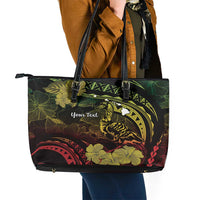 Personalised Hawaii Nene Goose Leather Tote Bag Hawaiian Map Hibiscus Polynesian Art - Reggae Gradient LT14 - Polynesian Pride