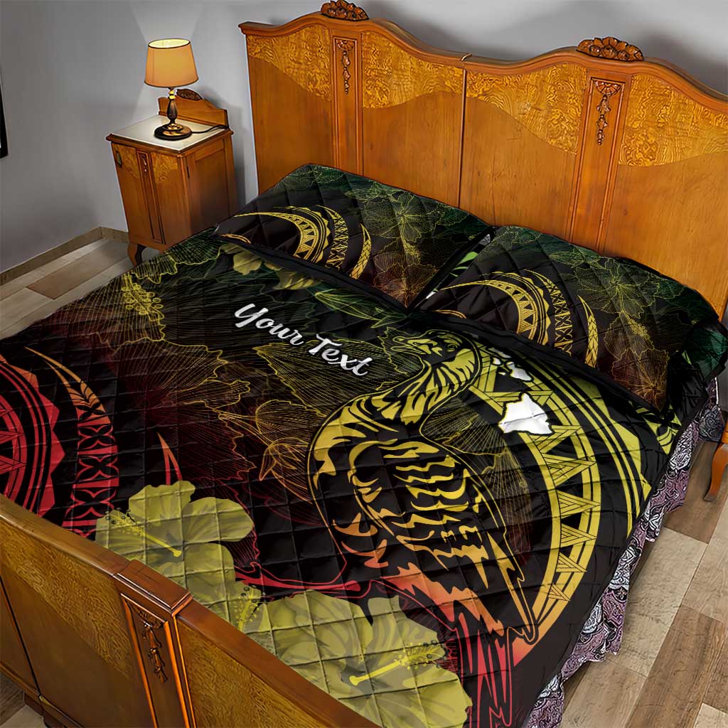 Personalised Hawaii Nene Goose Quilt Bed Set Hawaiian Map Hibiscus Polynesian Art - Reggae Gradient