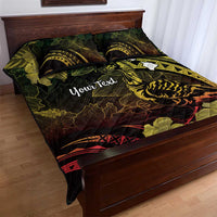 Personalised Hawaii Nene Goose Quilt Bed Set Hawaiian Map Hibiscus Polynesian Art - Reggae Gradient