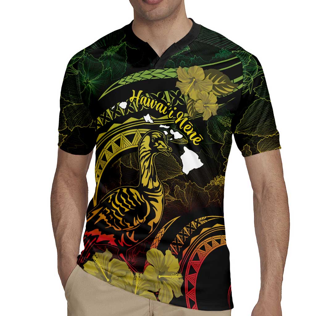 Personalised Hawaii Nene Goose Rugby Jersey Hawaiian Map Hibiscus Polynesian Art - Reggae Gradient