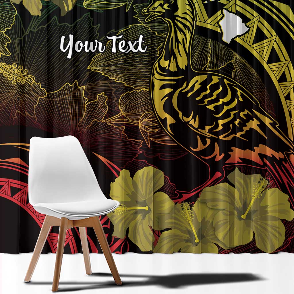 Personalised Hawaii Nene Goose Window Curtain Hawaiian Map Hibiscus Polynesian Art - Reggae Gradient