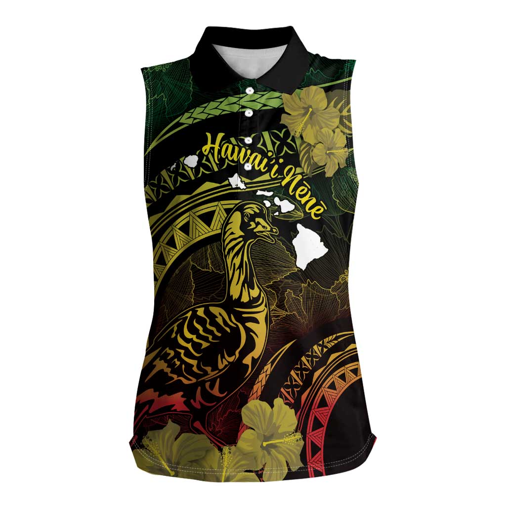 Personalised Hawaii Nene Goose Women Sleeveless Polo Shirt Hawaiian Map Hibiscus Polynesian Art - Reggae Gradient LT14 Female Reggae - Polynesian Pride