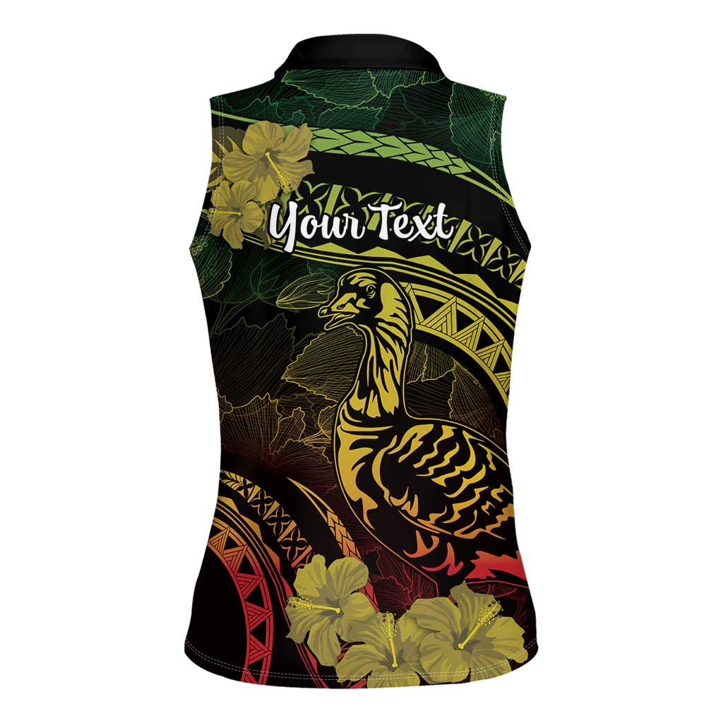 Personalised Hawaii Nene Goose Women Sleeveless Polo Shirt Hawaiian Map Hibiscus Polynesian Art - Reggae Gradient LT14 - Polynesian Pride