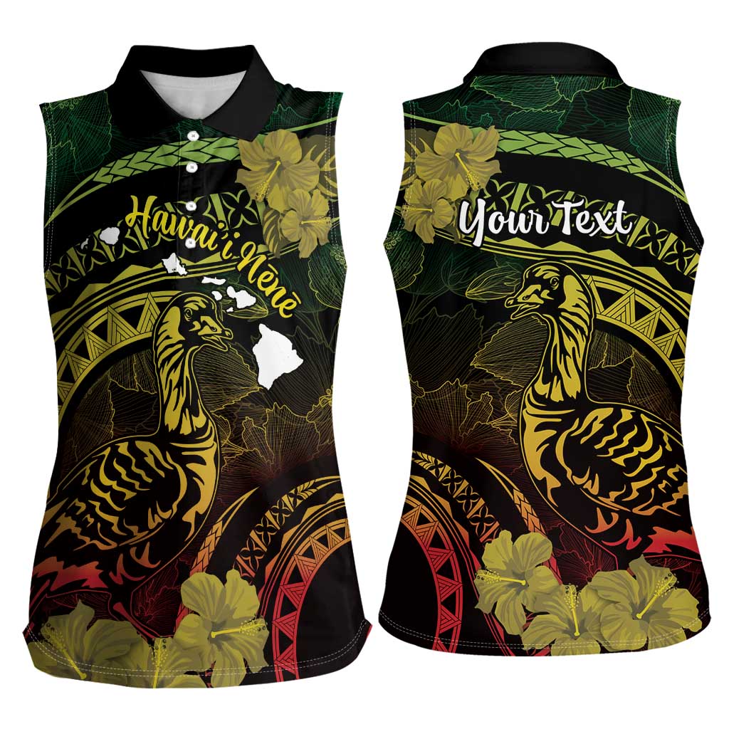 Personalised Hawaii Nene Goose Women Sleeveless Polo Shirt Hawaiian Map Hibiscus Polynesian Art - Reggae Gradient LT14 - Polynesian Pride