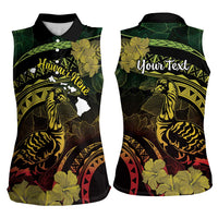 Personalised Hawaii Nene Goose Women Sleeveless Polo Shirt Hawaiian Map Hibiscus Polynesian Art - Reggae Gradient LT14 - Polynesian Pride