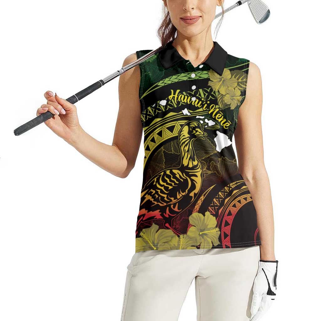 Personalised Hawaii Nene Goose Women Sleeveless Polo Shirt Hawaiian Map Hibiscus Polynesian Art - Reggae Gradient LT14 - Polynesian Pride
