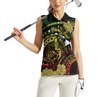 Personalised Hawaii Nene Goose Women Sleeveless Polo Shirt Hawaiian Map Hibiscus Polynesian Art - Reggae Gradient LT14 - Polynesian Pride