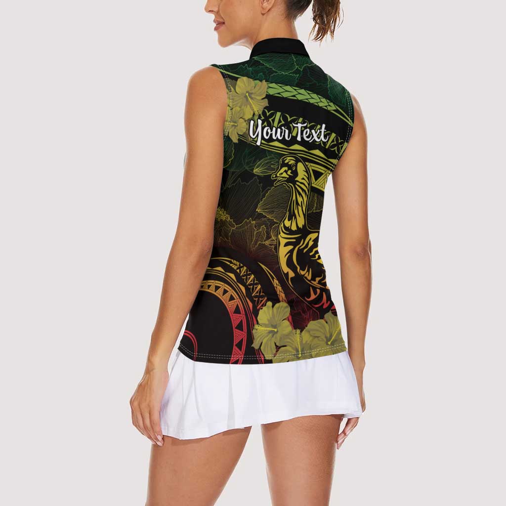Personalised Hawaii Nene Goose Women Sleeveless Polo Shirt Hawaiian Map Hibiscus Polynesian Art - Reggae Gradient LT14 - Polynesian Pride