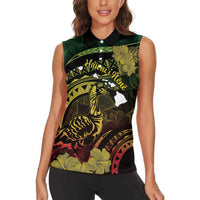 Personalised Hawaii Nene Goose Women Sleeveless Polo Shirt Hawaiian Map Hibiscus Polynesian Art - Reggae Gradient LT14 - Polynesian Pride