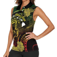 Personalised Hawaii Nene Goose Women Sleeveless Polo Shirt Hawaiian Map Hibiscus Polynesian Art - Reggae Gradient LT14 - Polynesian Pride