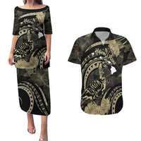 Personalised Hawaii Nene Goose Couples Matching Puletasi and Hawaiian Shirt Hawaiian Map Hibiscus Polynesian Art - Beige LT14 Beige - Polynesian Pride