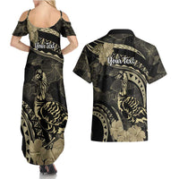 Personalised Hawaii Nene Goose Couples Matching Summer Maxi Dress and Hawaiian Shirt Hawaiian Map Hibiscus Polynesian Art - Beige