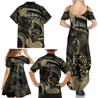 Personalised Hawaii Nene Goose Family Matching Summer Maxi Dress and Hawaiian Shirt Hawaiian Map Hibiscus Polynesian Art - Beige