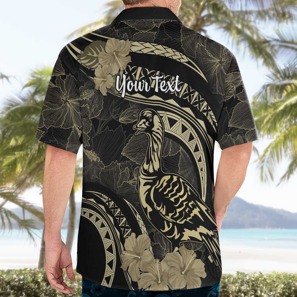 Personalised Hawaii Nene Goose Hawaiian Shirt Hawaiian Map Hibiscus Polynesian Art - Beige