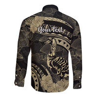 Personalised Hawaii Nene Goose Long Sleeve Button Shirt Hawaiian Map Hibiscus Polynesian Art - Beige
