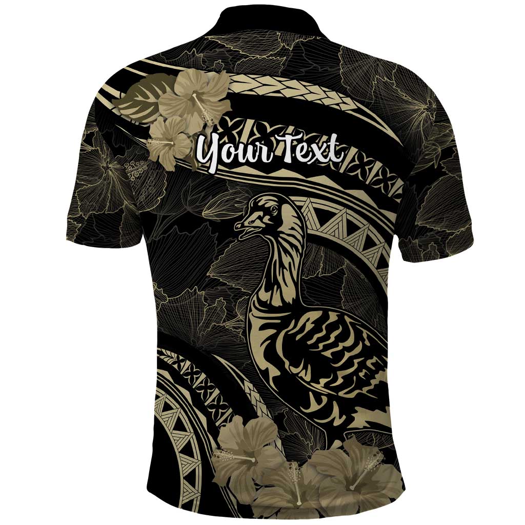 Personalised Hawaii Nene Goose Polo Shirt Hawaiian Map Hibiscus Polynesian Art - Beige
