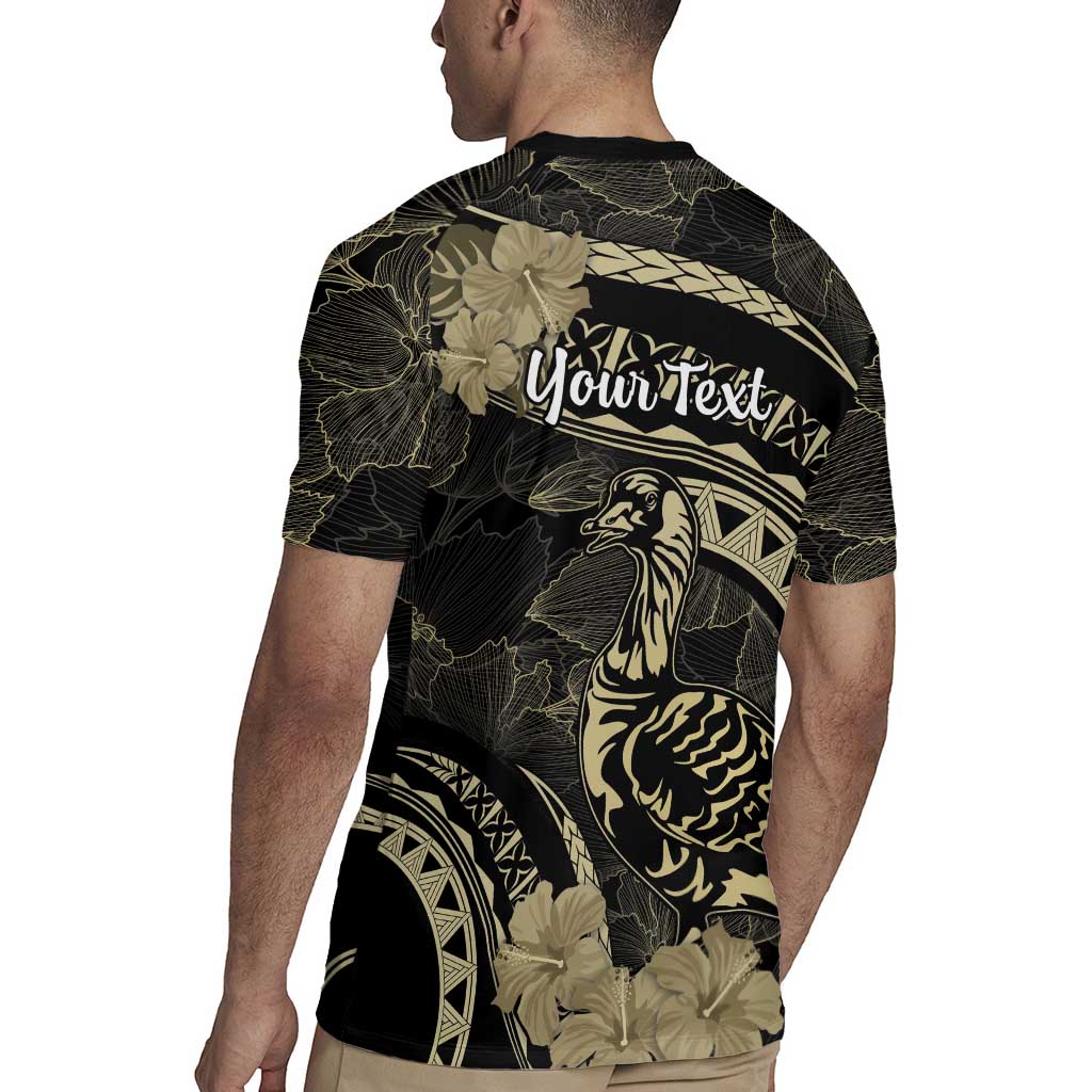 Personalised Hawaii Nene Goose Rugby Jersey Hawaiian Map Hibiscus Polynesian Art - Beige