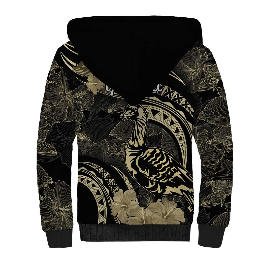Personalised Hawaii Nene Goose Sherpa Hoodie Hawaiian Map Hibiscus Polynesian Art - Beige