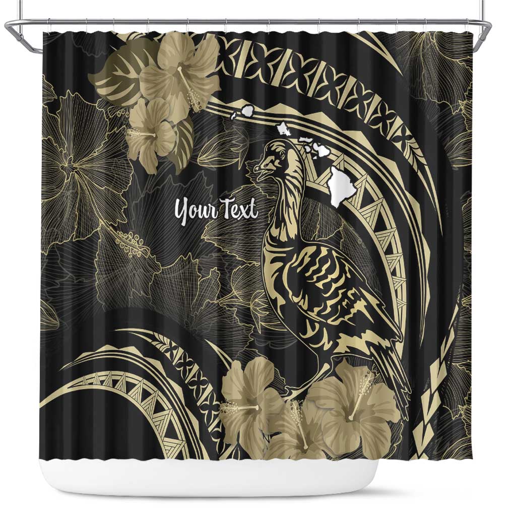 Personalised Hawaii Nene Goose Shower Curtain Hawaiian Map Hibiscus Polynesian Art - Beige LT14 Beige - Polynesian Pride