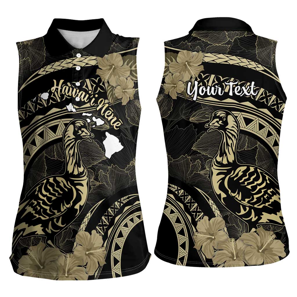 Personalised Hawaii Nene Goose Women Sleeveless Polo Shirt Hawaiian Map Hibiscus Polynesian Art - Beige LT14 - Polynesian Pride