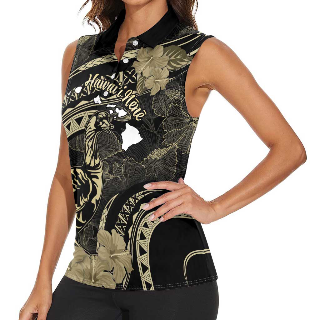Personalised Hawaii Nene Goose Women Sleeveless Polo Shirt Hawaiian Map Hibiscus Polynesian Art - Beige LT14 - Polynesian Pride