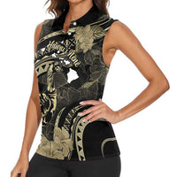 Personalised Hawaii Nene Goose Women Sleeveless Polo Shirt Hawaiian Map Hibiscus Polynesian Art - Beige LT14 - Polynesian Pride