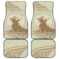 Personalised Hawaii Monk Seal Car Mats Polynesian Tattoo With Tropical Flowers - Beige Pastel