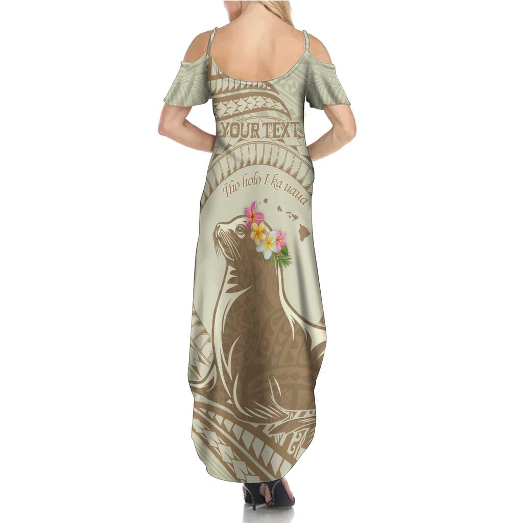 Personalised Hawaii Monk Seal Family Matching Summer Maxi Dress and Hawaiian Shirt Polynesian Tattoo With Tropical Flowers - Beige Pastel