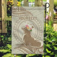 Personalised Hawaii Monk Seal Garden Flag Polynesian Tattoo With Tropical Flowers - Beige Pastel