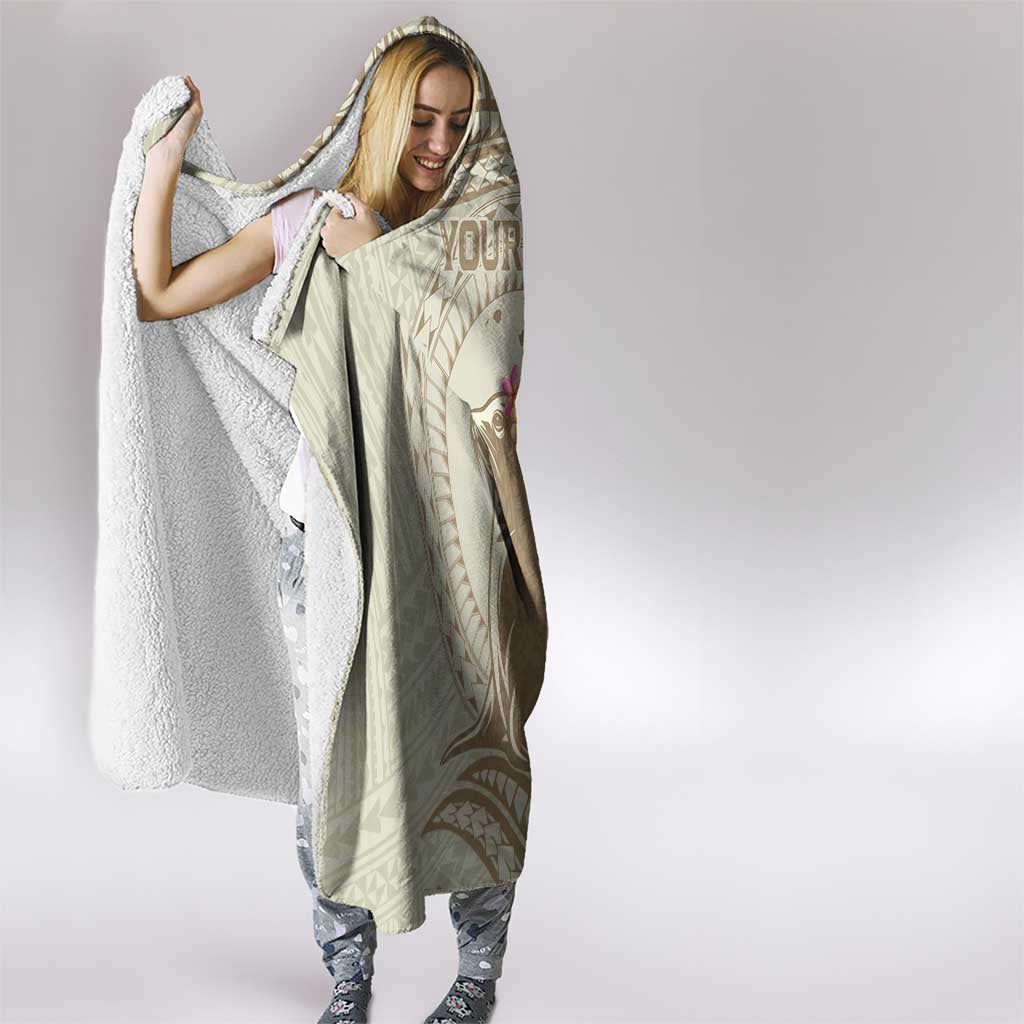 Personalised Hawaii Monk Seal Hooded Blanket Polynesian Tattoo With Tropical Flowers - Beige Pastel