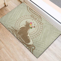 Personalised Hawaii Monk Seal Rubber Doormat Polynesian Tattoo With Tropical Flowers - Beige Pastel