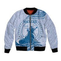 Personalised Hawaii Monk Seal Bomber Jacket Polynesian Tattoo With Tropical Flowers - Blue Pastel