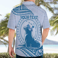 Personalised Hawaii Monk Seal Hawaiian Shirt Polynesian Tattoo With Tropical Flowers - Blue Pastel