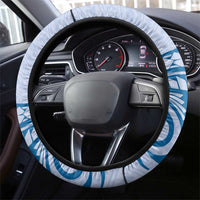 Hawaii Monk Seal Steering Wheel Cover Polynesian Tattoo With Tropical Flowers - Blue Pastel
