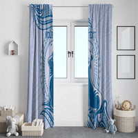 Personalised Hawaii Monk Seal Window Curtain Polynesian Tattoo With Tropical Flowers - Blue Pastel