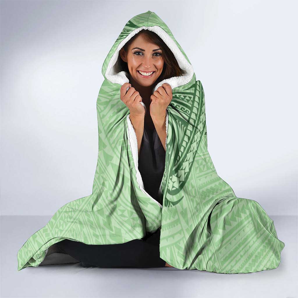 Personalised Hawaii Monk Seal Hooded Blanket Polynesian Tattoo With Tropical Flowers - Green Pastel