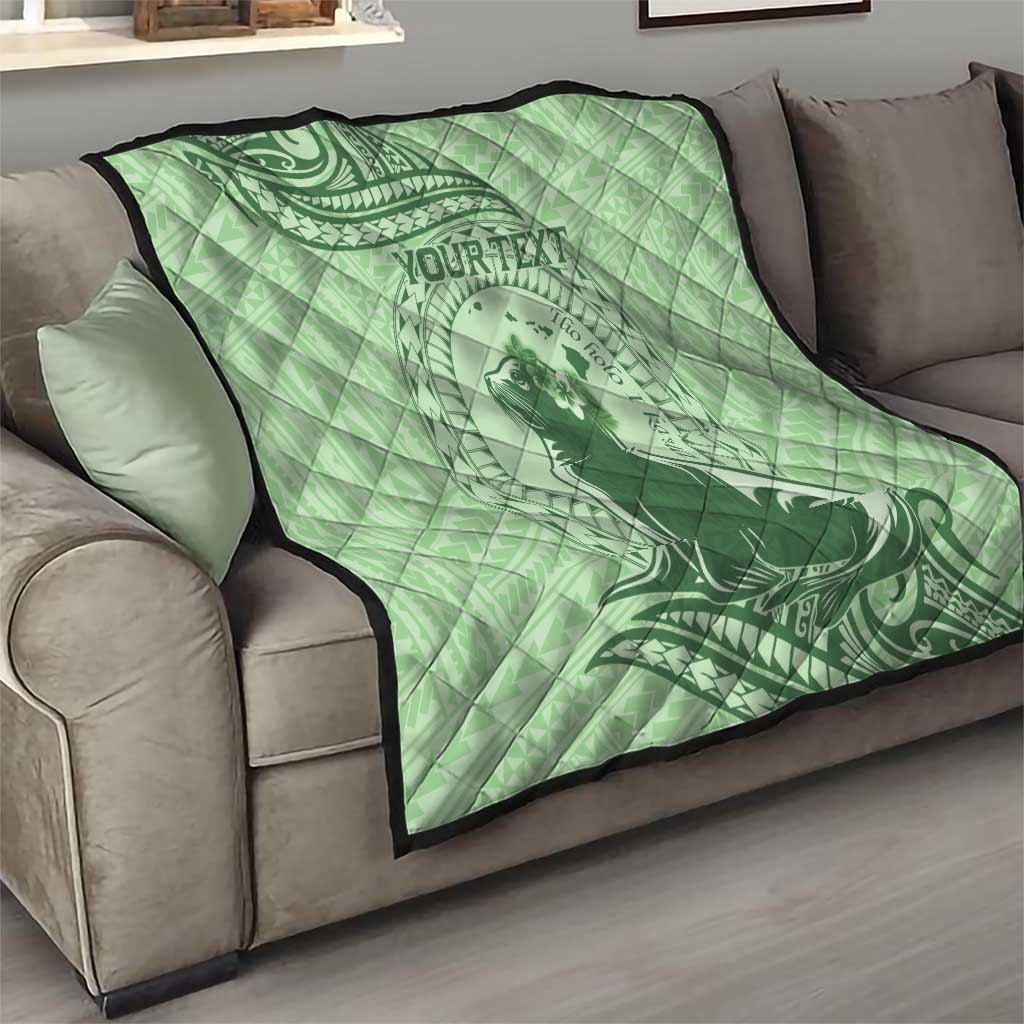 Personalised Hawaii Monk Seal Quilt Polynesian Tattoo With Tropical Flowers - Green Pastel