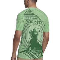 Personalised Hawaii Monk Seal Rugby Jersey Polynesian Tattoo With Tropical Flowers - Green Pastel