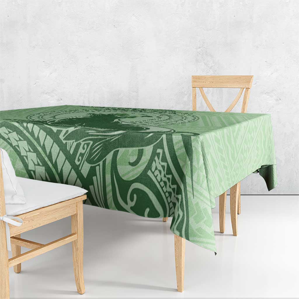Personalised Hawaii Monk Seal Tablecloth Polynesian Tattoo With Tropical Flowers - Green Pastel