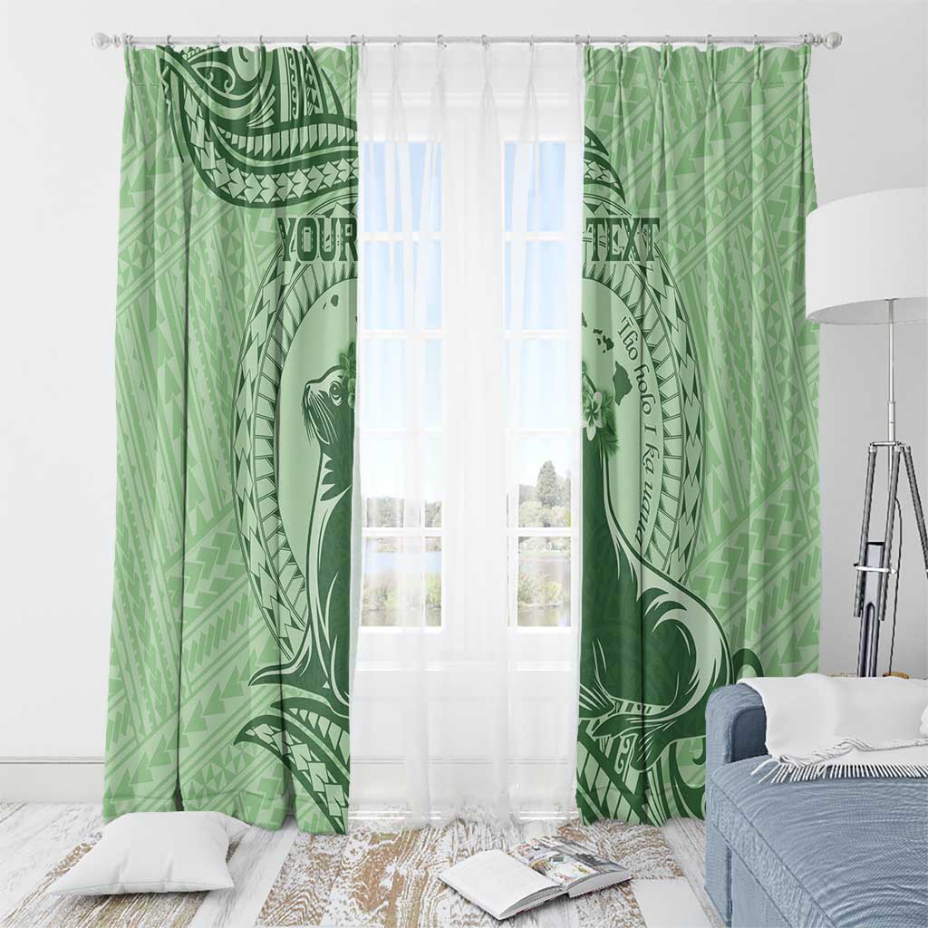 Personalised Hawaii Monk Seal Window Curtain Polynesian Tattoo With Tropical Flowers - Green Pastel